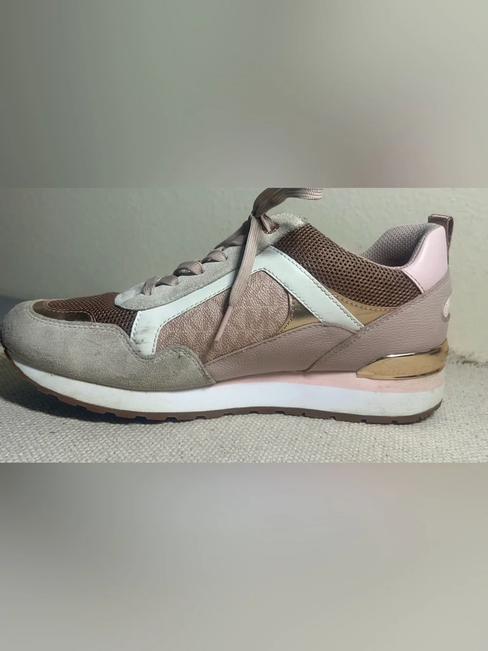 Michael Kors Blush Taupe Mixed-Material Logo Sneakers